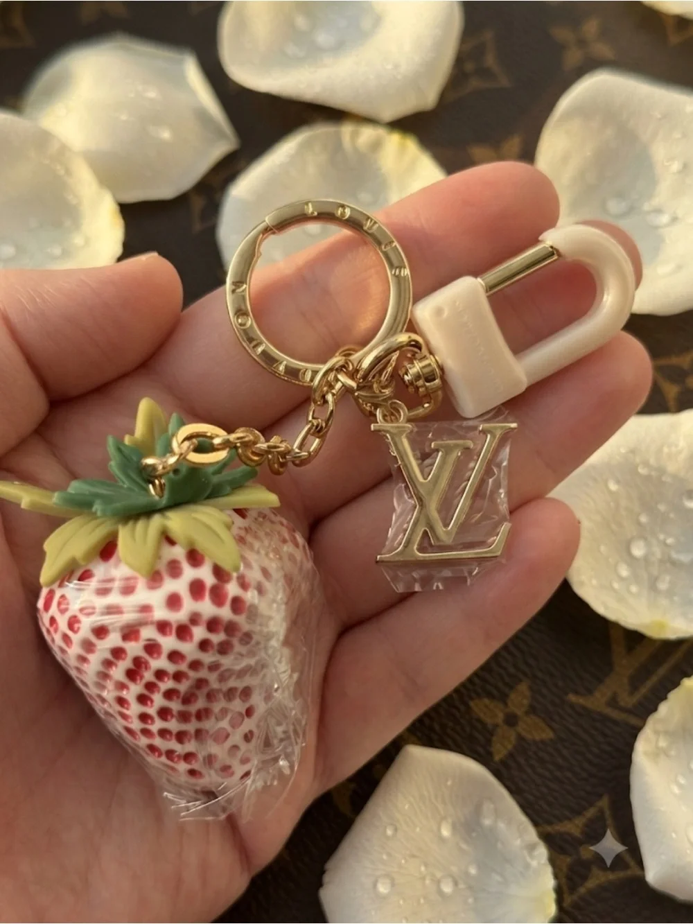 Brand New White Strawberry Charm Keychain